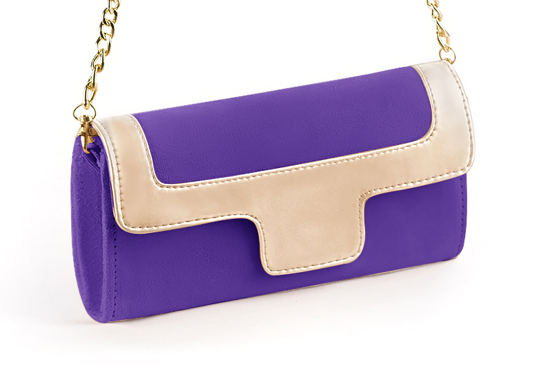 Violet purple and gold women's dress clutch, for weddings, ceremonies, cocktails and parties. Front view - Florence KOOIJMAN